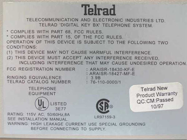 Telrad Digital Key BX Telephone System PBX (76-110-0000/1)