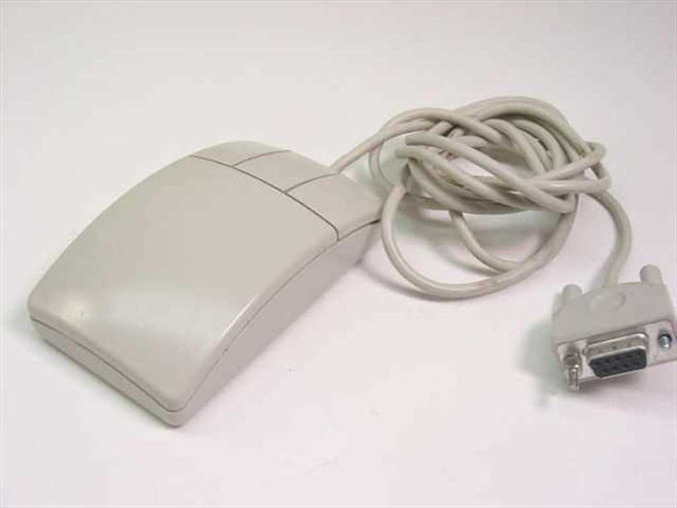 Logitech M-CE15 3-button serial ball mouse – top/front view showing beige body, three buttons, and attached cable with DB9 connector
