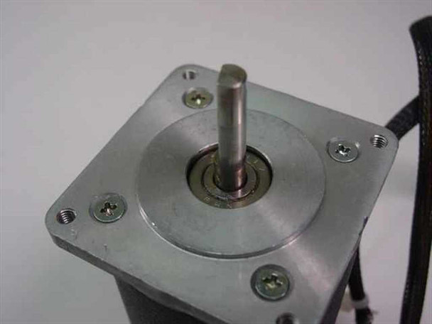 Rapidsyn 23D-6309AE stepper motor – close-up of output shaft end showing 1/4" diameter shaft, front bearing, and 2.2" square aluminum mounting flange with four M4 tapped corner holes