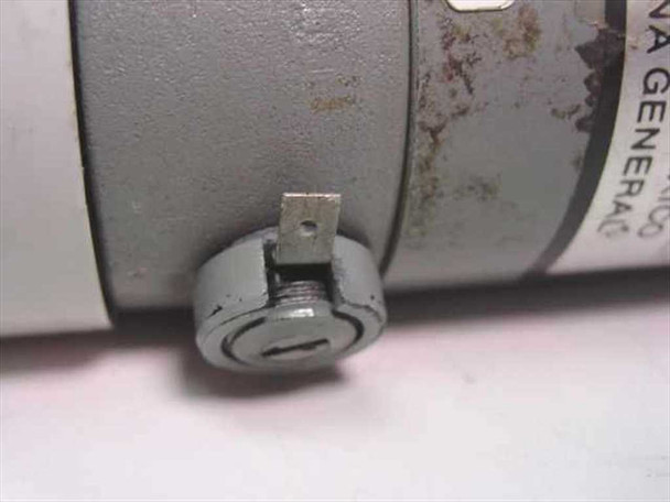Indiana General 2219D-1B DC motor — close-up of rear end cap showing flat tab terminal connection point and surface rust on motor body