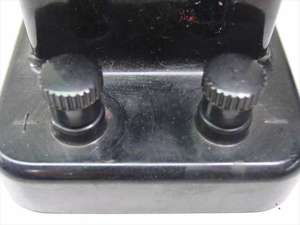 Eppley Laboratory Standard Cell Cat No. 100 – close-up of positive and negative binding post terminals on black base