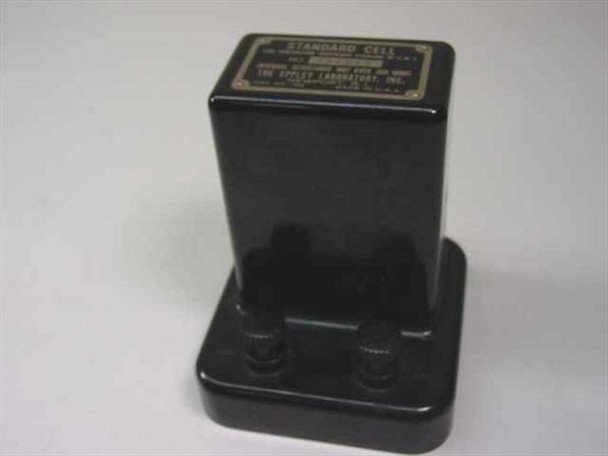 Eppley Laboratory Cat No. 100 Weston Standard Cell – front view showing black housing, label, and two binding post terminals on base