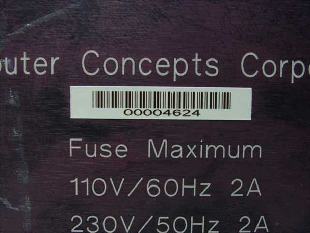 Computer Concepts Corporation 4624 label showing serial number barcode and power rating: 110V/60Hz 2A and 230V/50Hz 2A