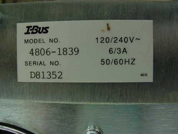 I-Bus 4806-1839 rating plate label showing model number, serial number D81352, 120/240V 6/3A 50/60Hz power specifications