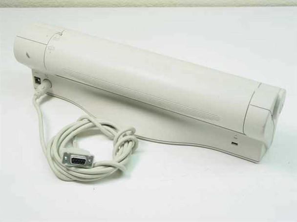 Visioneer PaperPort Vx scanner – side and rear 3/4 view with DB9 RS-232 serial cable attached and coiled beneath unit