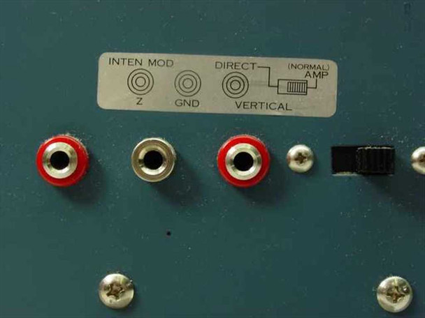Leader LBO-310A oscilloscope — close-up of rear panel connector area showing Z Inten Mod, GND, and Vertical Direct/Normal Amp banana jacks with labeling