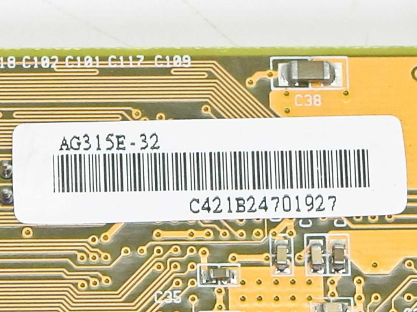 Elitegroup AG315E-32 label detail – second close-up of part number AG315E-32 and serial number C421B24701927 on PCB edge