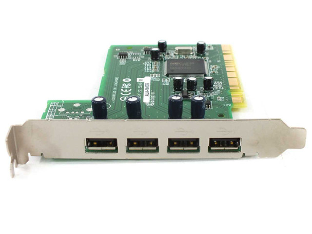 Adaptec AUA-4000B USB2Connect PCI card – side angle view showing four USB 2.0 port openings on full-height bracket