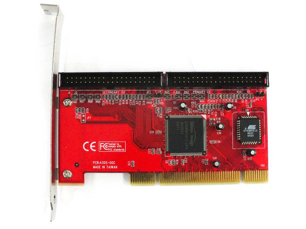 Adaptec ASH-1233 PCB top view showing dual IDE connectors labeled PRIMARY and SECONDARY, main controller IC, and CE/FCC markings