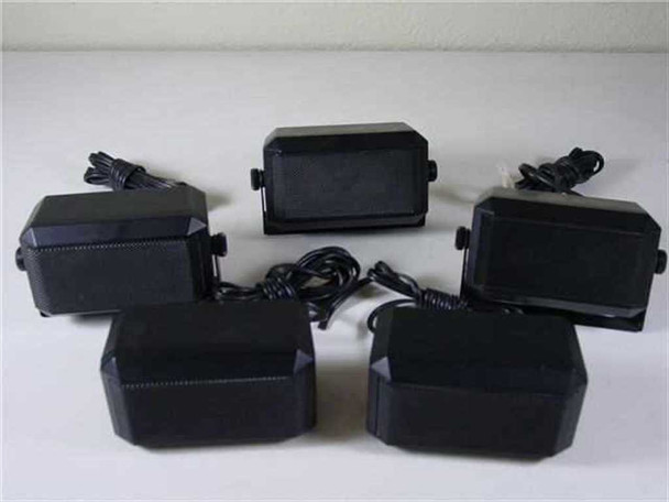 Five Motorola SSN4005A external car radio speakers with attached cables, shown from above in a group
