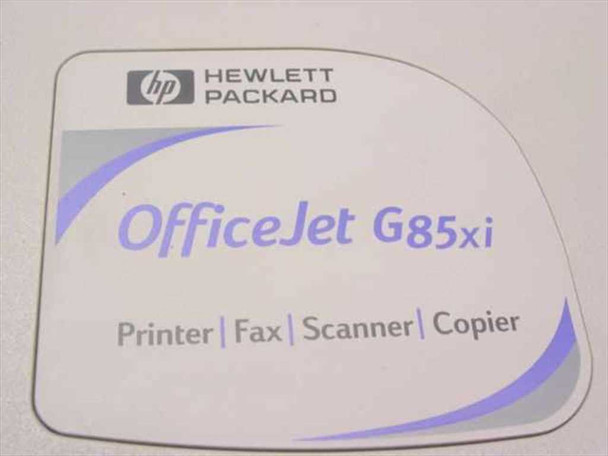 HP Hewlett-Packard OfficeJet G85xi label showing Printer, Fax, Scanner, Copier functions
