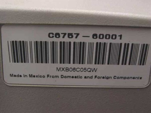 HP OfficeJet G85xi bottom label showing part number C6757-60001 and serial MXB06C05QW, made in Mexico