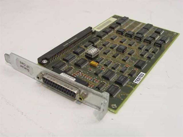 HP 88290-66511 ScanJet ISA Interface Card — angled top view showing PCB components and 25-pin DB25 bracket connector, with TESTED sticker visible