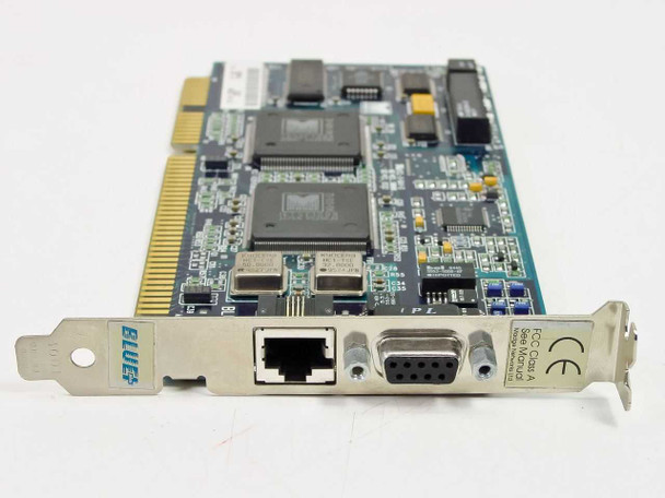 Madge Blue+ 16/4 ISA Token Ring Network Card 152-330-01 — side-angle view showing bracket with RJ-45 and DB9 ports and CE mark
