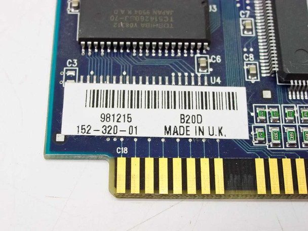 Madge 152-320-01 Token Ring ISA card – label detail showing part number 152-320-01, revision B20D, date code 981215, Made in UK