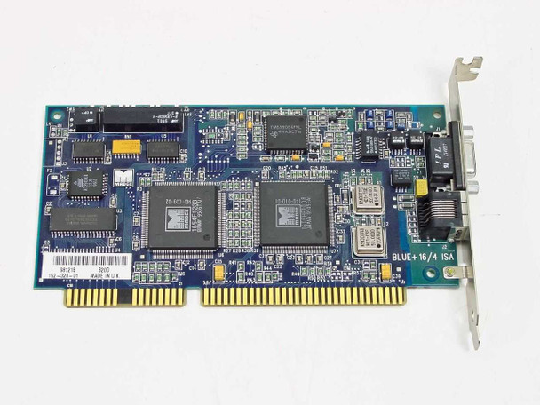 Madge Blue+ 16/4 ISA Token Ring Network Card – top-down front view showing main Madge controller chips and BLUE+ 16/4 ISA label on bracket