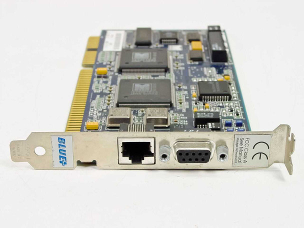 Madge Blue+ 16/4 ISA Token Ring Card 152-320-01 – angled front view showing RJ45 and DB9 ports on bracket with CE mark