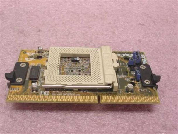 ASUS S370-DL CPU Card top view showing Socket 370 ZIF socket, gold Slot 1 edge connector, and retention clips
