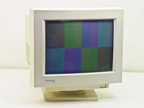ViewSonic Optiquest 1562A-2 15-inch CRT monitor – front three-quarter view showing color test pattern on screen