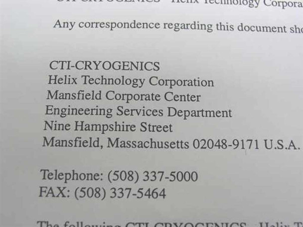 CTI Cryogenics 8040444 9600 Compressor Instructions Manual