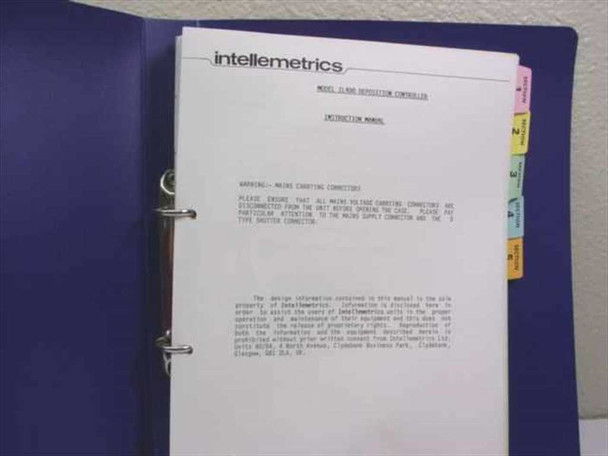 Intellemetrics IL400 Instruction Manual open to title page showing Intellemetrics header and warning notice
