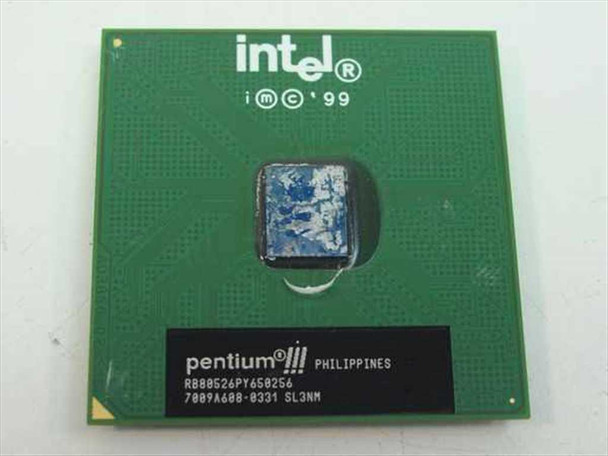 Intel Pentium III SL3NM RB80526PY650256 CPU – top view showing Intel and Pentium III markings, Philippines origin label, and iM© 99 branding
