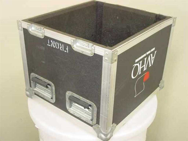 AVHQ ATA road case top shell – front view showing recessed handles, AVHQ logo, and foam-lined interior