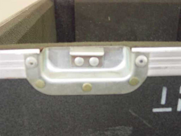 Close-up of recessed latch/clasp hardware on AVHQ ATA road case top shell