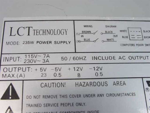 LCT Technology 235W 235 Watt AT Power Supply with Cable Remote Power Switch