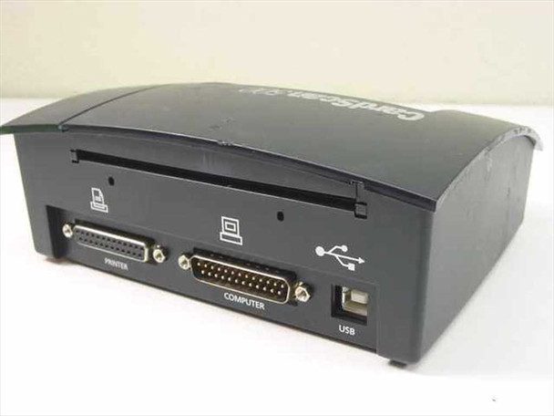 Corex CardScan 500 rear panel showing card exit slot, DB25 Printer parallel port, DB25 Computer parallel port, and USB Type-B port
