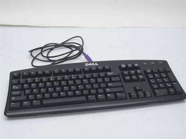 Dell SK-8110 PS/2 keyboard full top view showing 104-key black layout with purple PS/2 connector cable