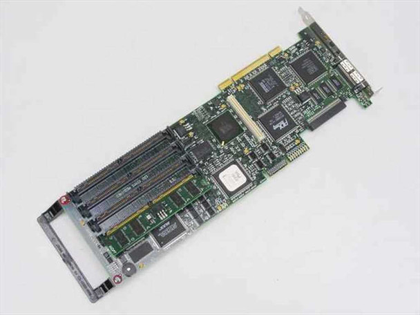 DPT PM3754U2 SmartRAID V RAID card — alternate top-side angle showing SCSI connectors, cache SIMM slots, and PCI edge connector