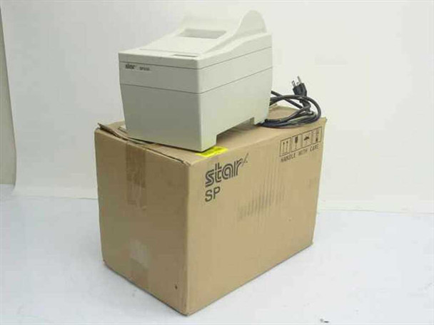 Star SP200-2 dot matrix receipt printer sitting on top of its original Star SP shipping box with power cord