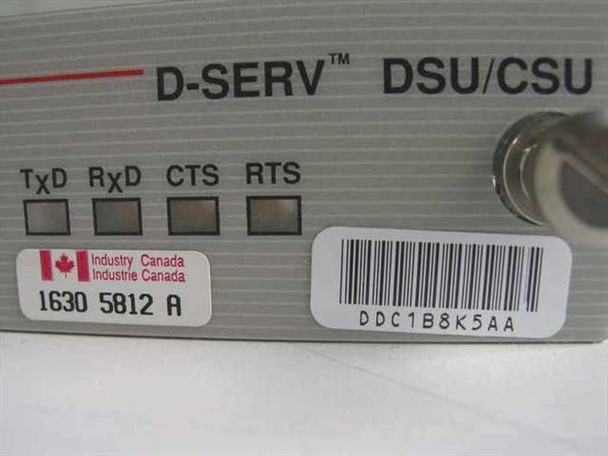 ADC Kentrox D-Serv DSU/CSU card – close-up of front panel showing TxD, RxD, CTS, RTS indicators, Industry Canada label, part number 1630 5812 A, and barcode DDC1B8K5AA