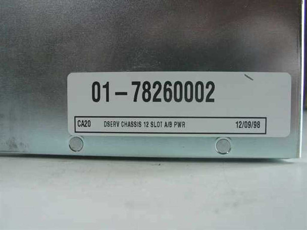 ADC Kentrox 78260 chassis – label showing part number 01-78260002, description DSERV CHASSIS 12 SLOT A/B PWR, date 12/09/98