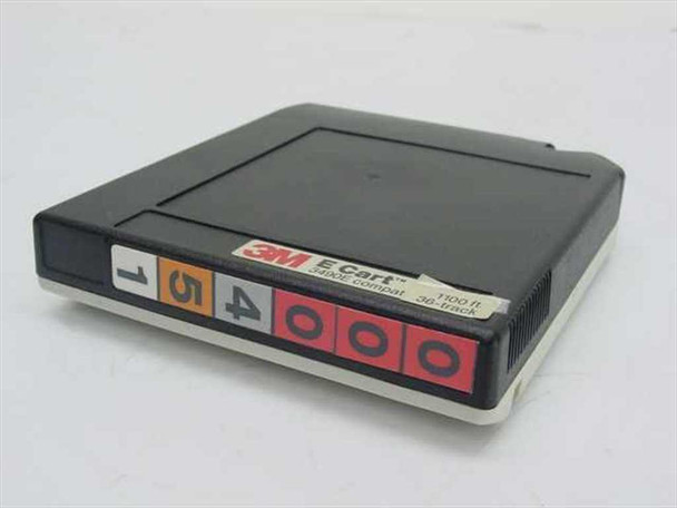3M E Cart 3490E compatible 36-track tape cartridge angled view showing label: 1100 ft, 36-track, with colored index tabs