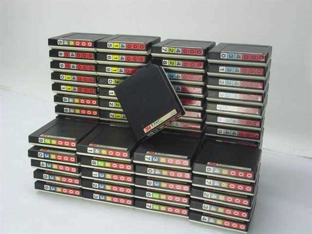 Large lot of 3M E Cart 3490E compatible tape cartridges stacked in rows with colorful spine labels