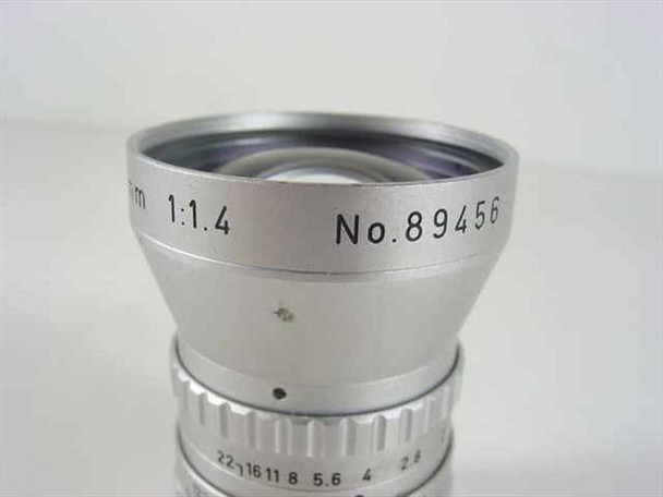 Cosmicar Television Lens barrel close-up showing serial No.89456 and 1:1.4 marking with aperture scale