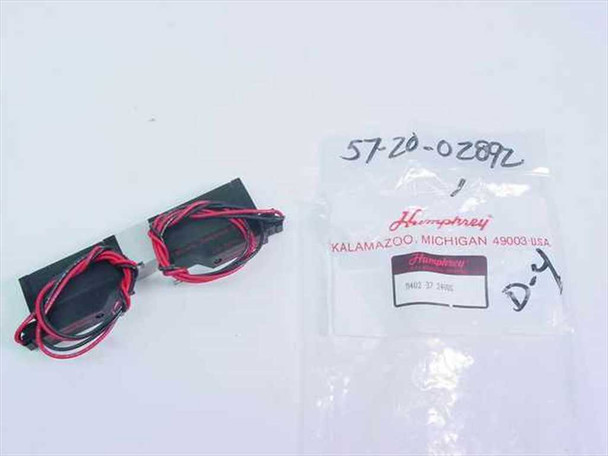 Humphrey M402-37-24VDC micro valve with lead wires shown beside original Humphrey Kalamazoo label packaging bag