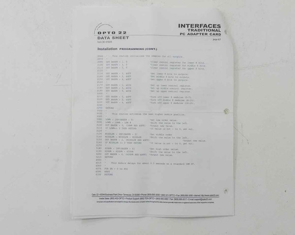 Opto 22 AC5 data sheet page 3 – installation programming continuation with additional BASIC code examples