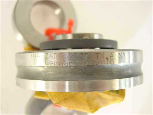 Close-up of INA ZARF 2575 LTN bearing outer ring showing engraved markings: INA ZARF 2575 TN A NA, Germany 02/010