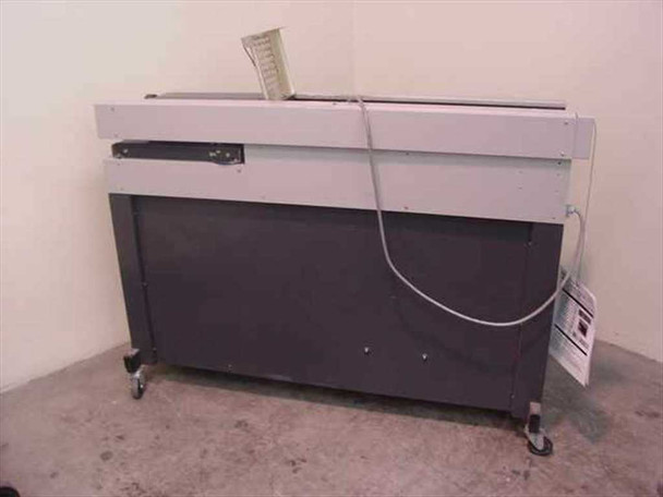 Horizon BQ-140 Perfect Binder – rear view showing power cable, label panel, and castor wheels