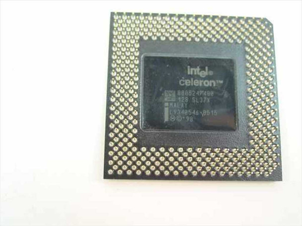 Intel Celeron SL37X B80524P400 — top view showing Intel Celeron branding, SL37X stepping, and Malaysia manufacture marking