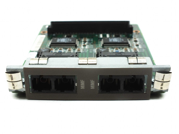 Nortel CL1333001 Centillion 5000 ATM module — close-up of dual SC duplex MMF fiber port faceplate labeled MMF