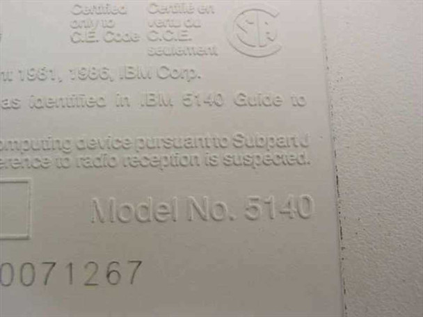 Bottom label of IBM PC Convertible showing Model No. 5140, copyright 1981 1986 IBM Corp., and CSA certification mark