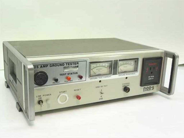 ROD-L Electronics M25 25 Amp Ground Tester — front panel view showing Test Status indicators, Ground Test Current meter, Ground Resistance meter, Line Power, Start, and Reset controls