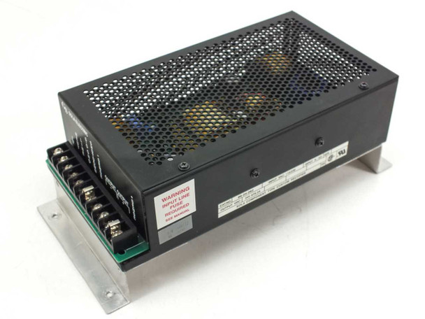 Sola Electric 86-24-262 Rectifier — front-left view showing screw terminal block side and warning label, perforated cover and UL label visible