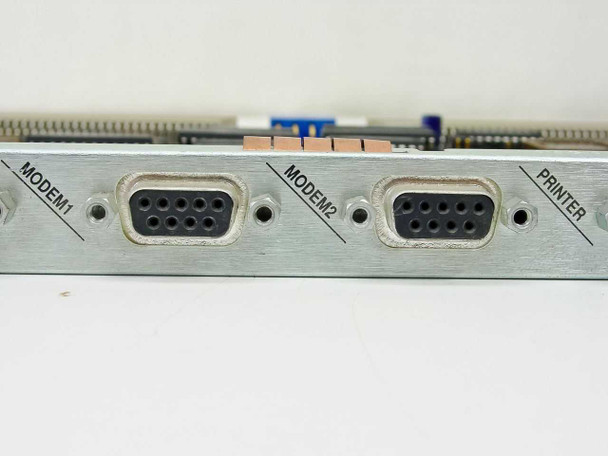 Bay Networks SYS I/O 5010 bracket showing MODEM1 and MODEM2 DB-9 ports and PRINTER label