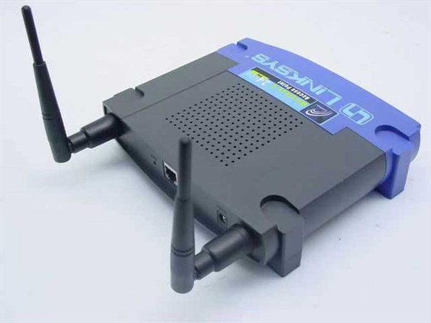 Linksys WAP54G Wireless-G Access Point – rear three-quarter view showing ventilation and dual antenna ports