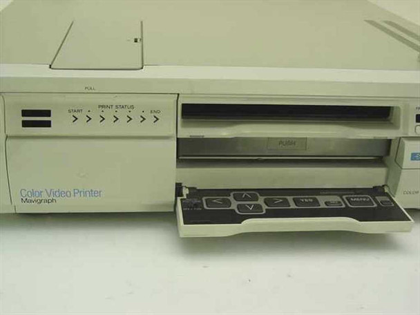 Sony UP-2200 Mavigraph — close-up of front panel with paper tray open, print status LED strip, push-release media slot, and control keypad